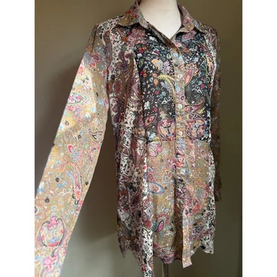 Paisley Patchwork Long Sleeve Button Up Shirt  Women's large boho whimsigoth y2k - Image 1 of 3