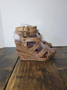 Bed Stu Juliana Leather Strappy Wedges Size 8 Summer Sandals Platform Wedge - Picture 1 of 13