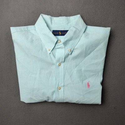 Ralph Lauren Shirt Mens Large Green White Striped Button Down Short Sleeve Pony - Image 1 of 4
