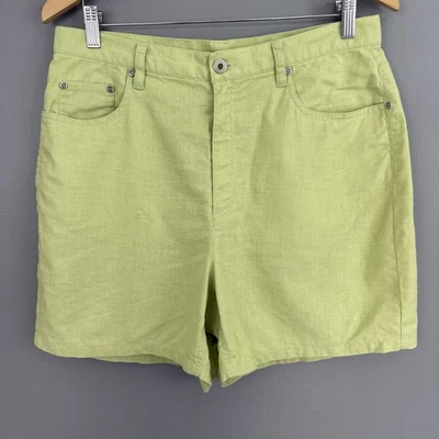 Pantalones Cortos Vintage Liz Claiborne Talla 14 Verde Amarillo Tiro Alto Mamá Lino Algodón Foto 1 de 4