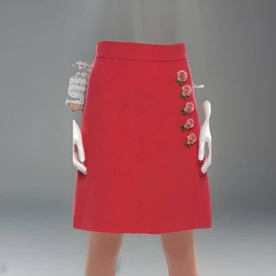 Falda Dolce Gabbana It40 Hasta la Rodilla Línea A Rosas Talla 4 Pequeña Lana Rosa Foto 1 de 4