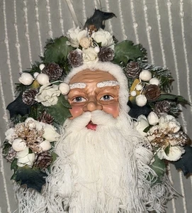 Vintage - Christmas Wreath Santa Clause Head Floral Door Wall or Tree Hanging  - Picture 1 of 9