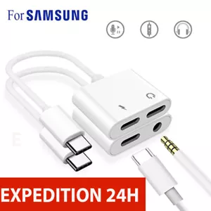 2-in-1 Port Audio 3.5 Jack Headphone Charger Adapter FOR SAMSUNG Type C - Picture 1 of 6