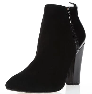 Mujeres HALOGEN Negro Gamuza Cuero Tobillo Clásico Tacones Cremallera Lateral Botas Talla 9,5 M Foto 1 de 4
