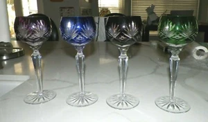 AJAKA SET OF FOUR CUT TO CLEAR CRYSTAL WINE GLASSES BLUE GREEN PURPLE & RED 8 1/ - Bild 1 von 9