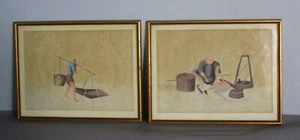 Fine Pair of Antique 18th C. CHINESE EXPORT Watercolor Paintings, circa 1780 - Picture 1 of 8