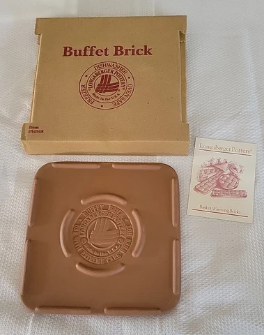 Longaberger Pottery 7.25"Sq Clay Buffet Brick Bread Basket Warmer Cover