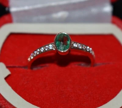 Gemma Smeraldo 925 Argento Sterling Pavè Diamante Bottone Anello Scopo Gioielli - Immagine 1 di 4