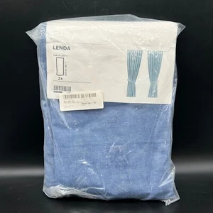 New Set Of 2 Ikea LENDA Curtain Panels Blue Chambray Tab Top 55 x 98 803.961.77 - Picture 1 of 6
