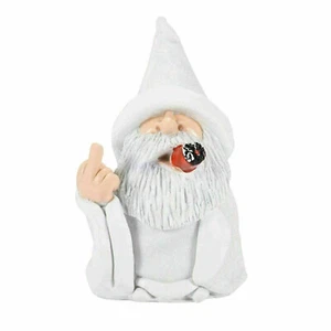 Smoking White Wizard Gnome Middle Finger Garden Yard Lawn Ornament Statue Decor - Picture 1 of 11