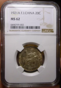 1921 A FRENCH INDO-CHINA 20 Cent NGC MS62 - Picture 1 of 4