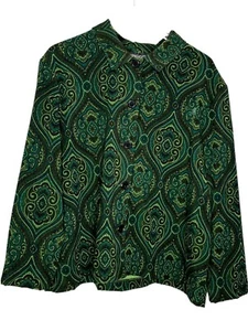 Briggs New York Women Blazer GREEN BLACK Tribal Ethnic Boho Paisley USA Size XL - Picture 1 of 13