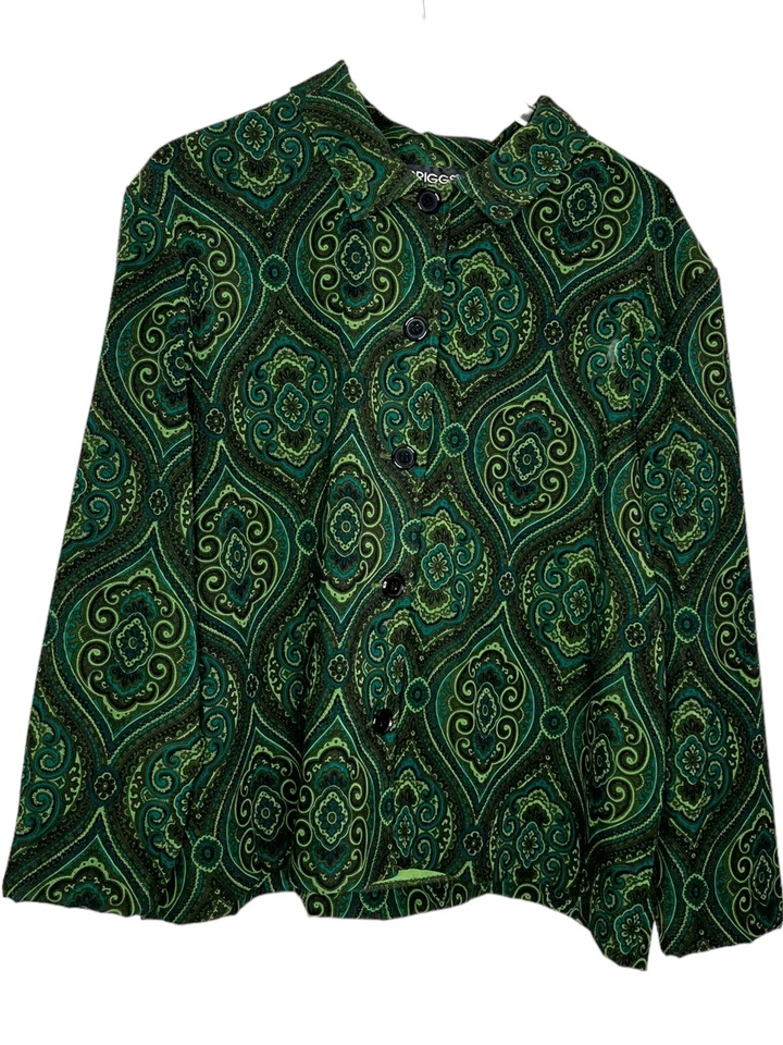 Blazer Briggs New York Mujer VERDE NEGRO Tribal Étnico Boho Paisley EE. UU. Talla XL Foto 1 de 4