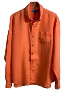 Flusser Vintage Men's Peach 100% Linen Button Down Flip Cuff Shirt SIZE-LARGE - Picture 1 of 7