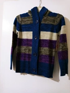 Derek Heart Girl Multicolor Stripes Long Sleeve Open Front Cardigan Hoodie M 051 - Picture 1 of 5