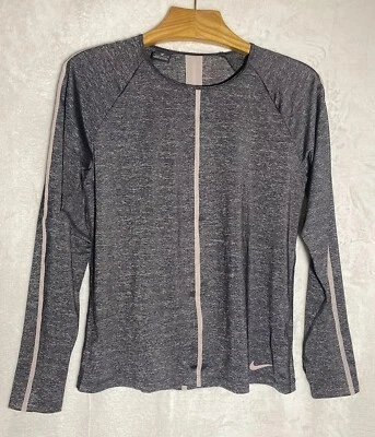 Camisa Nike Pro feminina XL cinza bege malha hipercool gola redonda corrida ioga ativa - Imagem 1 de 4