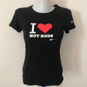 American Apparel Stretch Graphic Tee I Love Hot Rods Black TShirt Heart Tee Sz L - Picture 1 of 16