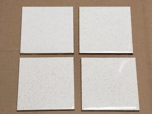 Vtg. Lot of 4 Romany Ceramic Tiles - White Salt & Pepper Glossy 4 1/4" Sq. - Picture 1 of 5