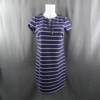 Maison Jules Womens Dress Medium Blue Striped Lace Up Nautical Preppy Casual - Image 1 of 4