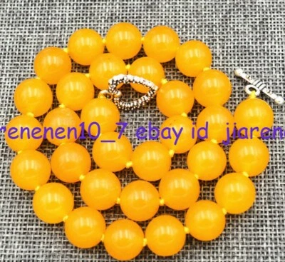 Collar de piedras preciosas de jade amarillo natural de 12 mm broches de plata tibetana de 18 pulgadas  Foto 1 de 4