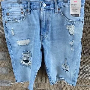 Levi’s 511 schmale Passform abgeschnittene Herrenshorts Größe 33 blau 10-11" DENIM DISTRESSED NEU MIT ETIKETT - Bild 1 von 6