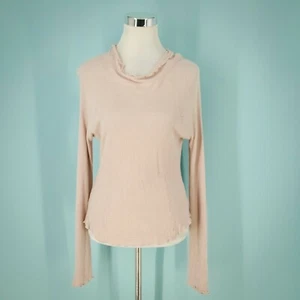 Free People Gr. Large L Thermo Waffelstrick hoher Wasserfall Salatsaum Ausschnitt rosa Top - Bild 1 von 5