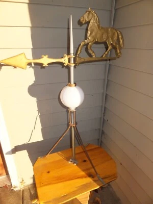Antigua caña de aclarar caballo NOS veleta meteorológica bola de vidrio blanco arquitectónica Foto 1 de 4