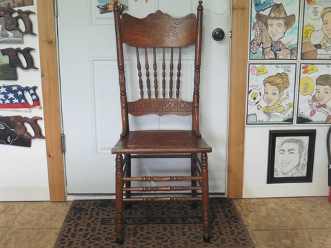 Antique mid 1900's hand made fabulous wood oak chair handmade 43" x 17 x 17" Cover