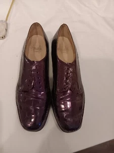 Vintage Women's Amalfi Italy Embossed Crocodile Print Leather Loafers 8 No Laces - Picture 1 of 5