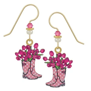 Sienna Sky Pink Tulip Bouquets in Rainboots Pierced Earrings Made in Colorado - Picture 1 of 2