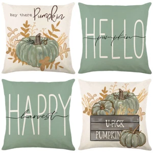 Fall Pillow Covers 18x18 Set of 4 Fall Decor Pumpkin Maple Leaves Cushion Case - Picture 1 of 23