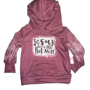 Jesus Loves The Hot Mess Dark Pink Size 2xs Hoodie - Picture 1 of 1