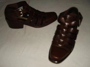 VIA SPIGA BROWN LEATHER ANKLE STRAP 2" BLOCK HEELS SANDALS Sz. 6 A ITALY - Picture 1 of 7