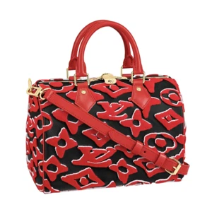 Louis Vuitton Speedy Bandouliere 25 Urs Fischer Black Red Handle Crossbody Bag - Picture 1 of 12