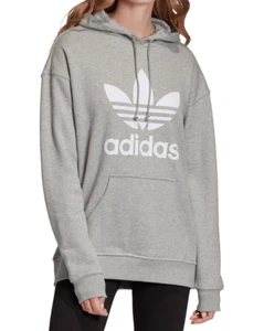 adidas originals Women's Grey Heather French Terry Cotton Trefoil Hoodie FM3304 - Picture 1 of 4