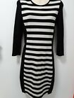 Country Road Pencil Dress Sz Xs Striped Black& Cream 3/4 Sleeve Exposed Back Zip