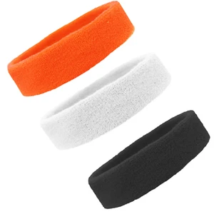 3 TERRY SWEATBAND Cotton Headbands Workout Sport EXERCISE SWEAT HEAD BANDS ORWBK - Picture 1 of 11