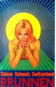 Original Vintage Poster BRUNNEN LAKE LUZERN LADY SUN 1969 - Bild 1 von 1