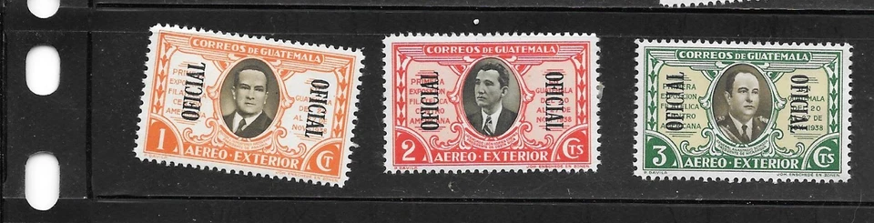 JUEGO DE ESTAMPILLAS DE LA ERA DE LA SEGUNDA GUERRA MUNDIAL DE LOS OFICIALES DEL CORREO AÉREO MH 1939 SC#CO1-3 DE GUATEMALA Foto 1 de 1