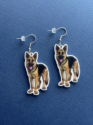 German Shepherd Dog Resin Dangle Earrings, Surgical Stainless Steel Hooks - image 1 of 2