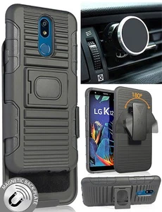 Noir Étui Robuste Et Clip Ceinture Avec Magnétique Voiture Monture pour LG - Photo 1 sur 11
