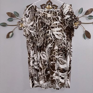 Blusa elástica manga gorra marrón blanca talla 3 XL Chico's para mujer - Imagen 1 de 8