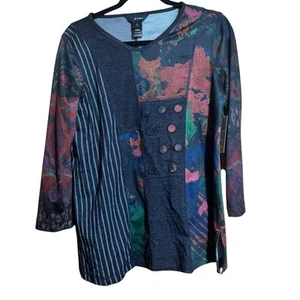 Ali Miles Tunika Top Small Multicolor Patchwork Mix Print Art To Wear Bluse - Bild 1 von 8