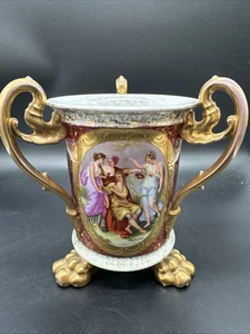 Tazza dell'amore austriaca Royal Vienna dipinta a mano e dorata 3 manici 8" - Foto 1 di 17