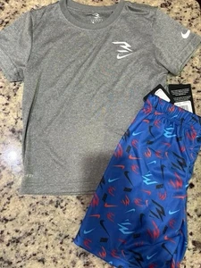 Nike Boys Dri Fit Short Set Size 7 Gray Blue - Picture 1 of 1