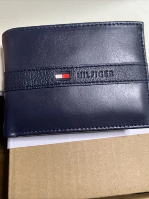 Tommy Hilfiger Hombre Cuero Negro Doble Cartera Usada Cuero Genuino Foto 1 de 4