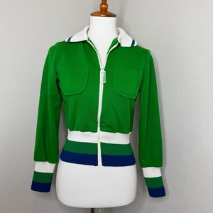 SPHAIRISTIKE 70s VTG Tennis Jacket XS Full Zip Cropped Kelly Green Tennis Prep - Picture 1 of 9