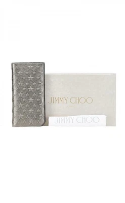 JIMMY CHOO Lawrence Star Tachuelas Cuero Gris Cartera Larga Solapa Plegable Excelente Foto 1 de 4