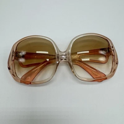 Vintage 70s-80s Oversized Round Sunglasses Peach Transparent Frame Hong Kong - Image 1 of 4