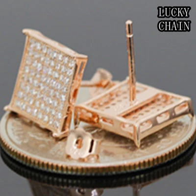 PLATA ESTERLINA 925 LABORATORIO DIAMANTE ORO ROSA PENDIENTE (10mm x 10mm) E181 Foto 1 de 2